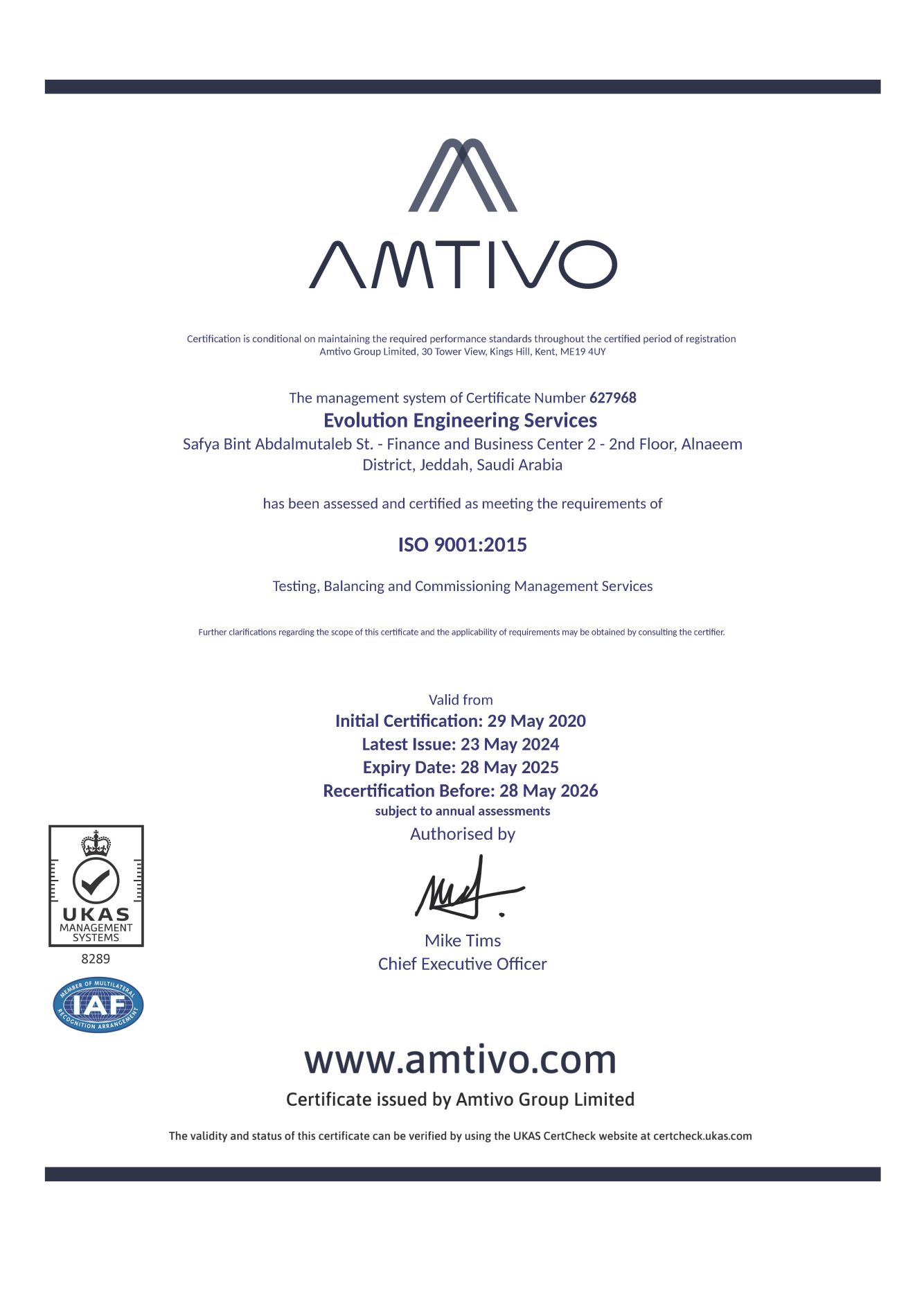 Our Certificates | Evolution Engineering Services